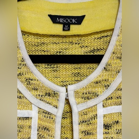 Misook Yellow Knit Jacket/Cardigan with White Accents - Picture 3 of 3